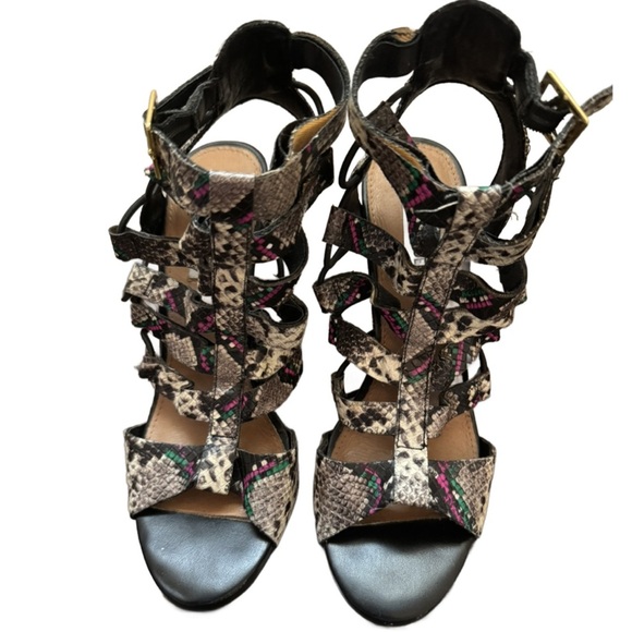 🟠 STEVE MADDEN SNAKESKIN OPEN TOE HEELS SIZE 8 - Picture 1 of 7